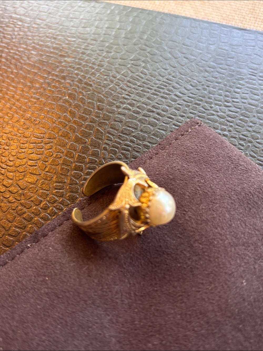 Vintage Gold Tone Pearl Statement Ring